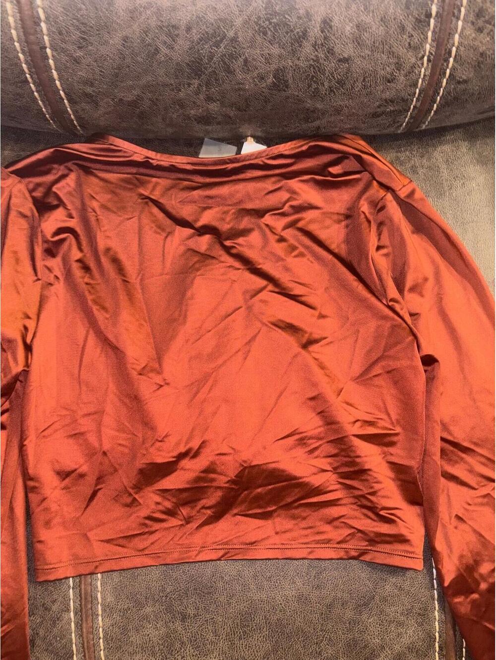 Calia Ruched Rashguard Top Womens Small Red Brown Shine UPF 50+ NWT - Picture 2 of 5